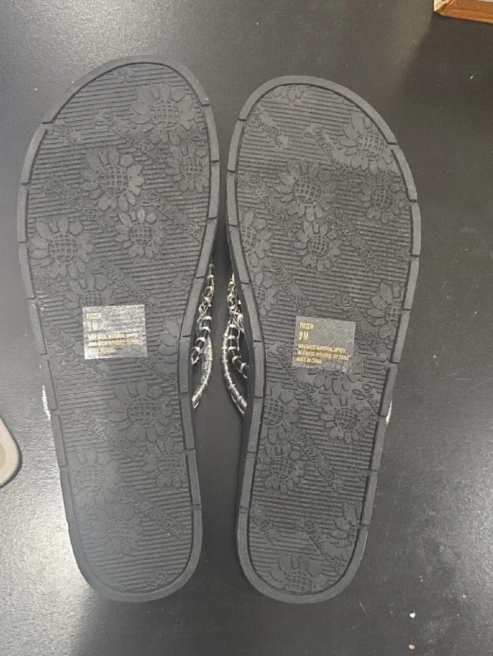 Yellow Box Black and Silver Woven Strap Thong Sandals - Picture 2 of 2